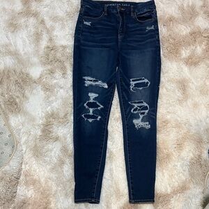 American Eagle Outfitters Women's Dark Blue Distressed Skinny Jeans